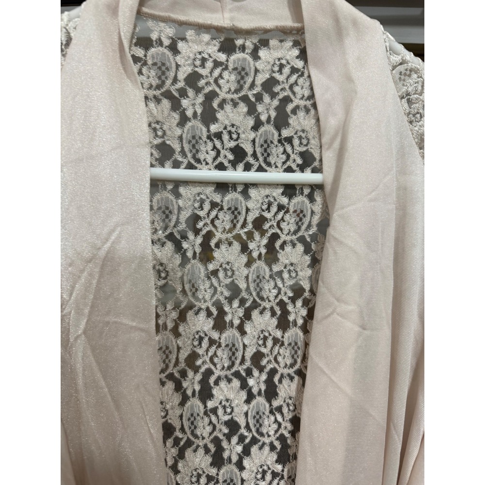 Vintage Style Champagne Pink Satin  Lace Long Robe Wrap Belted Lingerie unsized - Picture 3 of 6
